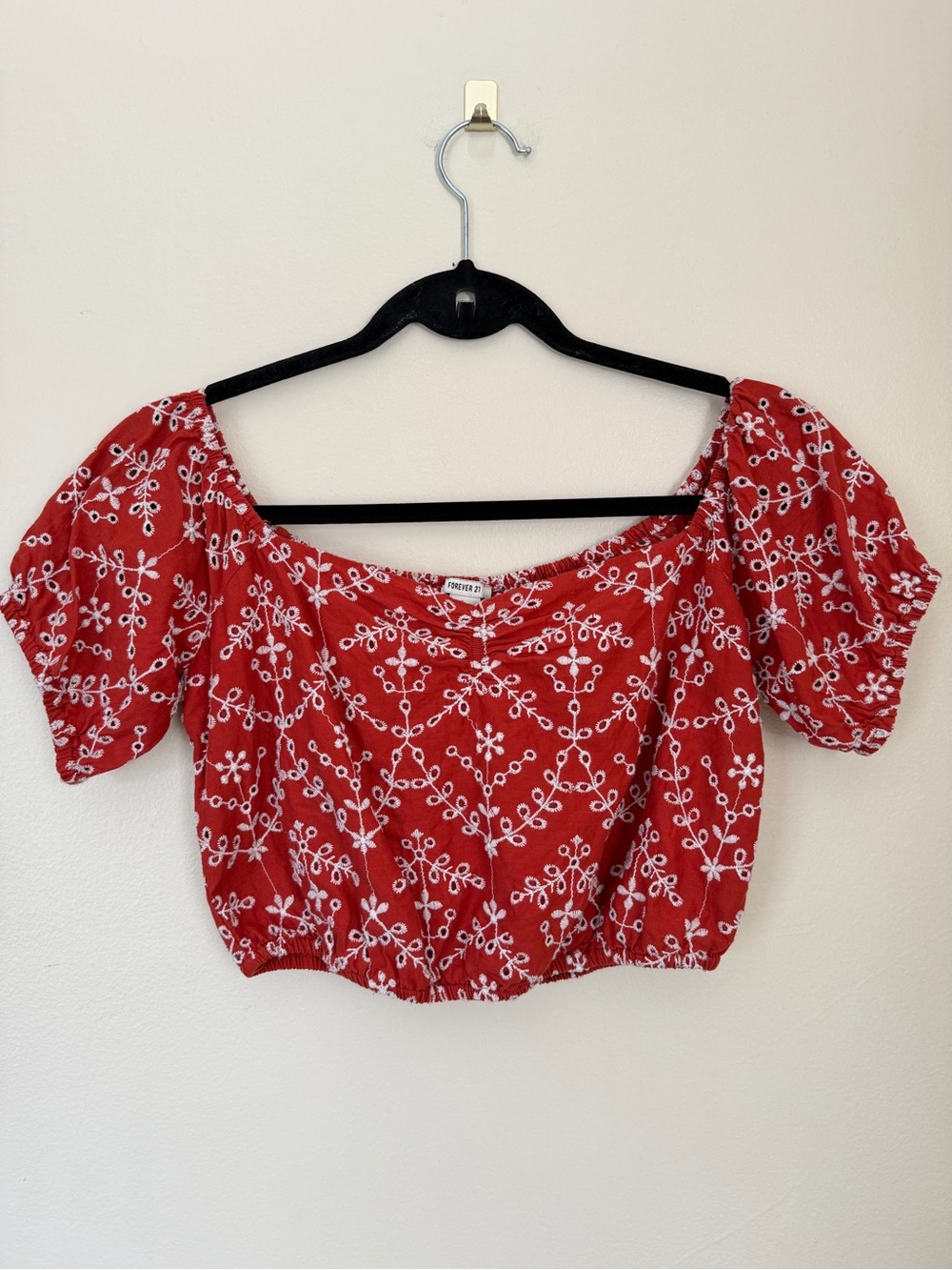 Forever 21 Rust Puff-Sleeve Embroidered Crop Top Size Small